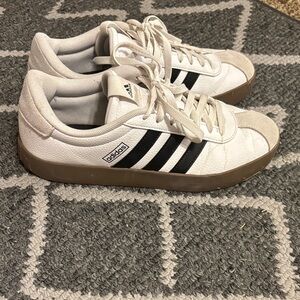 Adidas Women's White and Black Sneakers with Tan Sole